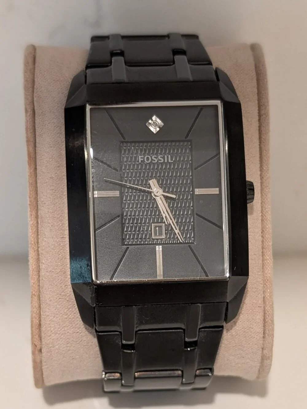 Fossil FS-4410 Men’s Black Stainless Steel Rectangular Watch Date